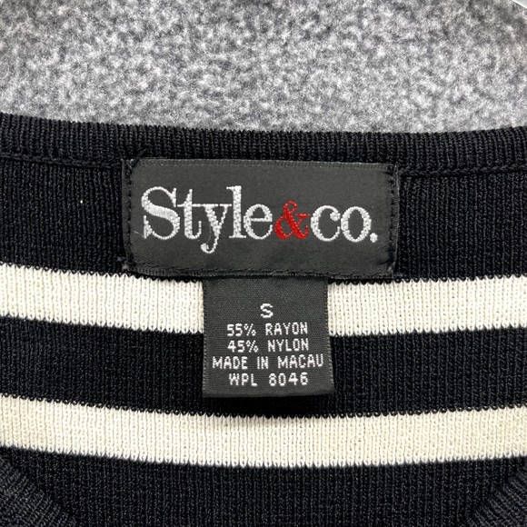 Style & Co Top sweater Woman Small S Black white stripe stretch knit round neck - Picture 9 of 12